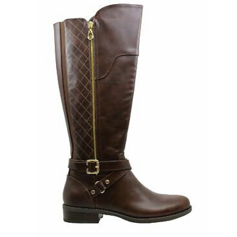GBG Los Angeles Haydin Riding Dark Brown Faux Leather Boots wide calf